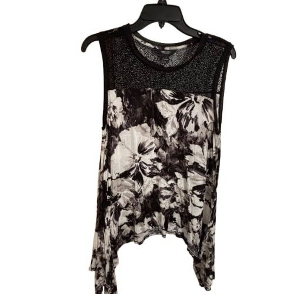 Simply Vera‎ Wang Women's Top Large Sleeveless Floral Black White